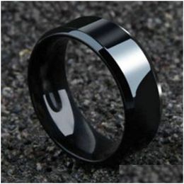 Band Rings 8Mm Cool Black Titanium Steel Men Ring Smooth Bling For Male Boyfriend Husband Jewel Sier Man Fashion Jewelry Drop Deliver Dhdy9