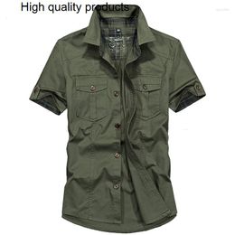 Men's Casual Shirts Fashion Military Tactical Cargo Men Loose Baggy Short Sleeve Army Style Streetwear Cotton Clothing