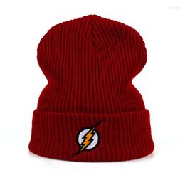 Baskenmütze Wintermütze Beanies Skullies Gestrickter Flash-Held Barry Allen Embroid Stricken Warme Hip-Hop-Kappe Weihnachtsgeschenk