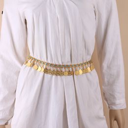 Retro coin Pendant belly Dance Waist Decorateive chain tassel Belt For Women accessories Ladies's Bohemia Girdle Dress catwalk