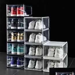 Storage Boxes Bins Large Hard Plastic Shoe Box Detachable Folding Stackable Shoes Organiser Dust-Proof Cabinet Thickened Transparent M Dhtid
