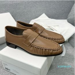 Women Shoes The Row Soft Loafers Almond Toes Vintage Real Genuine Leather Comfortable Row Fashion Brand Shoes Original Box