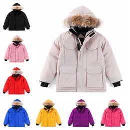 Çocuklar ceket kanadalı ceket tasarımcısı kış ceketleri erkek kız çocuklar kalın sıcak lüks giyim kıyafetleri kürk kapüşonlu bebek kazı açık ceketleri