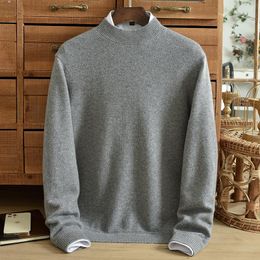 Men's Sweaters Half High Collar Pure Cashmere Sweater For Men Thick Double Knit Solid Colour Youth Winter Warmth Deluxe Large Base Shirt