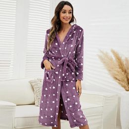 Women's Sleepwear Women Nightgown Winter Flannel Sweet Hooded Female Warm Cute Casual Loose Robe Thicker Soft Home Clothes Pajama Pyjama