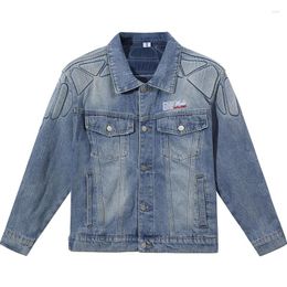 Men's Jackets Motorcycle Denim Jacket Men Three-dimensional Embossed Design Cowboy Coat Loose Biker