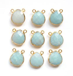 Pendant Necklaces Nature Amazonite Facted Water Drop Connector With Gold Electroplated Edges