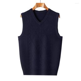 Men's Vests Men Sleeveless Jumpers 13.8% Wool Knit Tank Vest Sweater V Neck Basic For Autumn Winter 3D Argyle Business Casual A1805