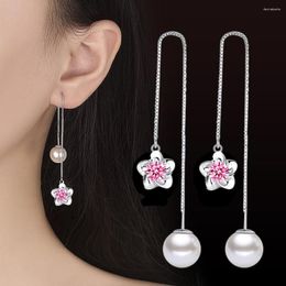 Dangle Earrings NEHZY Silver Plating Women's Fashion Jewellery Ear Line Blue Pink Cubic Zirconia Pearl Flower Long Tassel Retro