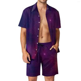 Men's Tracksuits Clouds Galaxy Men Sets Stars Imprima Shorts Casuais Summer Summer Retro Beach Camisa Conjunto de manga curta Presente de terno grande de tamanho grande