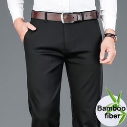 Men s Pants 2023 Spring Bamboo Fibre Casual Classic Style Business Fashion Khaki Stretch Cotton Trousers Male Brand Clothes 230906