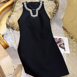 2023 Summer Black Solid Colour Dress Sleeveless Round Neck Sequins Knee-Length Casual Dresses S3S01M043