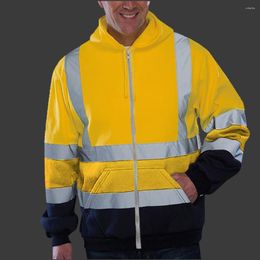 Men's Hoodies Mens Work Hooded Sweatshirt High Visibility Pullover Long Sleeve Patchwork Tops Blouse Zip Jacket 2023