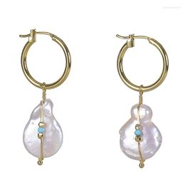 Dangle Earrings Fashion Jewelry Women's Gift Elegant Irregular Water Drop Freshwater Pearl C-ring Plated 18k Gold Mabulok