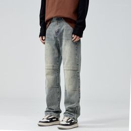 Men's Jeans High Street Vintage Panel Gradient Straight Leg Pants American Trendy Loose Casual Trousers 2023 Spring Autumn