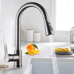 Kitchen Faucets Gun Grey Black Pull Out Faucet 2 Mode Spray Water Outlet Deck Mounted 360 Rotation And Cold Sink Mixer Taps