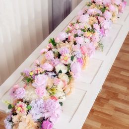 All-match 2M Upscale White Rose Hydrangea Artificial Flower Row Wedding Party Backdrop Table Centerpiece Decoration Arch Road Cited Floral Classic