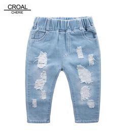 Jeans CROAL CHERIE Fashion Children Ripped Kids Boys Girls Denim Pants For Teenagers Toddler Clothes 230905