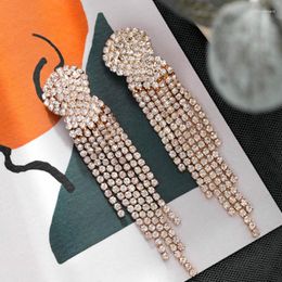 Dangle Earrings Gold Crystal Stud Tassel Ear Jewelry For Women Vintage Luxury Long Flower Wedding Party Bridal Dangler