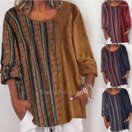 Ethnic Clothing Vintage Mediaeval Printed Corduroy T-shirt Top Pakistan Apparel Casual Fashion Loose Shirt Street Wear