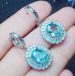 Dangle Earrings Natural Topaz Drop Earring 1.6ct 2pcs Gemstone Real Blue 925 Sterling Silver Fine Jewellery #X19030301