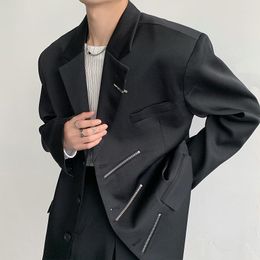 Men's Suits Oversized Black Blazer Men High-end Fashion Leisure Suit Jackets Multi-zippers Male Streetwear Casual Korean All-match