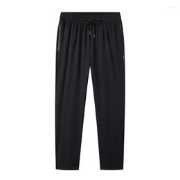 Men's Pants Summer Ice Silk Elastic Casual For Middle And Elderly Dad Loose Straight Barrel High Waist Sports Trousers