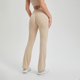 Women's Leggings Lycra High Waist Pleated Hips Curling-proof Nude Yoga Pants Running Breathable Fitness Bell Bottoms.