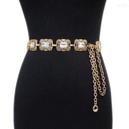 Belts Women Waist Chain Hook Belt For Dress Skirt Flower Fashion Body Waistbands Ladies With Big Rhinestone Cloth Accessory