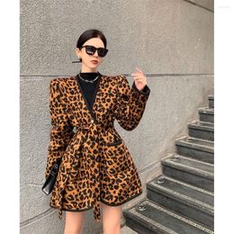 Women's Jackets Women Coat Spring Autumn Vintage Casual Leopard Print Full V-Neck Loose Outerwear Coats Euro-America Style