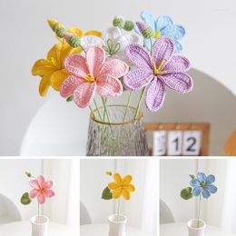 Decorative Flowers Ins Crochet Bouquet Finished Handcraft Branch Knitted Flower For Wedding Party Desktop Ornament Bedroom Decor