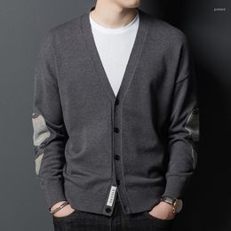 Men's Sweaters Autumn Korean Clothes Casual Classic Black Gray Knitted Sweater Cardigan Fashion Patch Single Breasted V-Neck