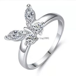 Cubic Zirconia Butterfly Cluster Rings For Women Girls Engagement Wedding Party Punk Jewellery Gift
