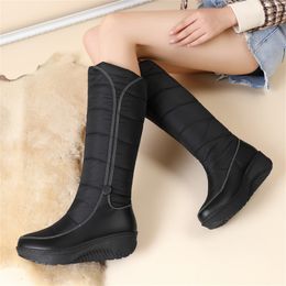 Boots Women Knee High Winter Casual Warm Wedge Heels Shoes Classic Round Head Female Plus Size 44 Dropshopping 230905