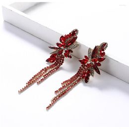 Dangle Earrings Long Red Tassel Crystal Rhinestone Korean Vintage Cute Big Flower Drop For Women Christmas Wholesale