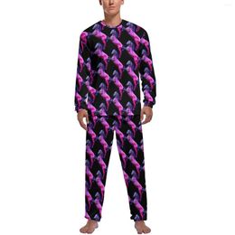 Men's Sleepwear Pink Horse Pyjamas Pretty Animal Men Long Sleeve Kawaii Pyjama Sets Two Piece Casual Autumn Design Nightwear Gift