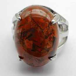 Cluster Rings Breciated Jasper Stone Oval Bead GEM Finger Ring Jewelry For Woman Gift Size 8 X259