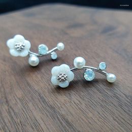 Stud Earrings Fashion Shell Flowers Pure 925 Sterling Silver Floral For Women Girls Female Jewellery Gifts