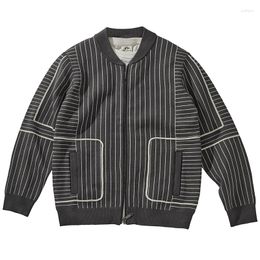 Men's Sweaters Baseball Collar Stand Striped Matching Colour Sweater Cardigan Autumn Casual Coat