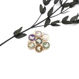 Pendant Necklaces Round Shape Healing Crystal Stone Pendants Agate Charms With Butterfly Pattern For Making Jewellery Necklace Gift