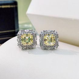 Hoop Earrings 2023 925 Sterling Silver Jewellery Retro Square High Carbon Diamond Ladies