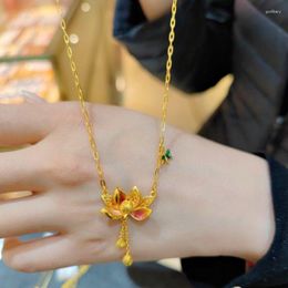 Pendant Necklaces Light Luxury Ancient Heritage Gold Lotus Enamel Necklace Delicate Tassel Chain Fashion Clavicle Temperament