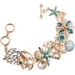 Charm Bracelets 2023 Ocean Blue Starfish Coral & Shell Bead P Bracelet Bangle For Women Fashion Party Lady Jewellery Gifts