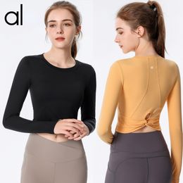 AL Autumn and Winter Yoga Suit Women's Long sleeved Chest Cushion Tight Fit Show Thin Temperament Beautiful Back Sports and Fitness Suit Top