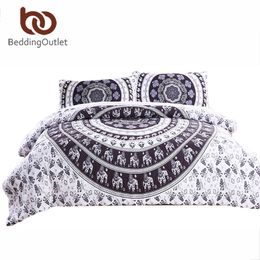 Bedding sets BeddingOutlet Boho Comforter Set Vanitas Quilt Duvet Bohemian Style Black White Bedclothes 3Pcs Bed in a Bag Luxury 230906