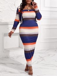 Women's Plus Size Tracksuits Striped Ombre Bandeau Dress Crop Coat Set 230905