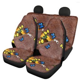 Car Seat Covers Durable Front&Rear Automobile Protector Cover Zippered Leather Design Cushion Universal Butterfly Pattern