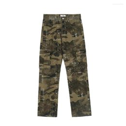 Men's Jeans Letter Printed Multi-pocket Camouflage Mens Casual Overalls Loose Straight Trousers For Men