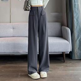 Women's Pants 2023 Autumn Winter Fashion Women Pant High Waist Slim Drop Pocket Button Wide Leg Office Lady Loose Lace-Up Straight