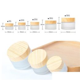 Packing Bottles Wholesale Frosted Glass Jar Skin Care Eye Cream Bottle Refillable Jars Cosmetic Container Pot With Plastic Wood Grai Otl8S